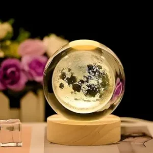 One94Store 3D Crystal Moon Lamp | Engraved Crystal Ball LED Night Light with Wooden Base, USB Powered | Romantic Home Décor & Valentine Day Gift for Her, Him & Couples (Warm White)