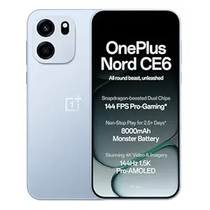 41081KQik2L._SY300_SX300_QL70_FMwebp_ OnePlus Nord CE6 | 8GB+128GB | Fresh Blue | Snapdragon 7s Gen 4 | Segment's Fastest Touch Response | 8000mAh Battery | 144Hz 1.5K AMOLED Display | 50MP Main + 32MP Selfie 4K Cameras | IP66,68,69,69K