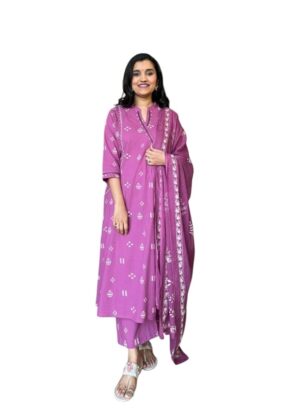 513PGoVYoRL._SY879_ Women's Cotton Embroidered Anarkali Kurti with Pant and Dupatta Set