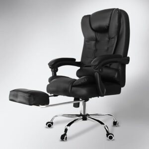 Kepler Brooks Italia Premium Leatherette Office Chair for Work | 3-Years Warranty | Boss Chair for Office, Ergonomic Executive Chair, Cushioned Arms & Seat, Leg Rest, Heavy Duty Metal Base (Black)