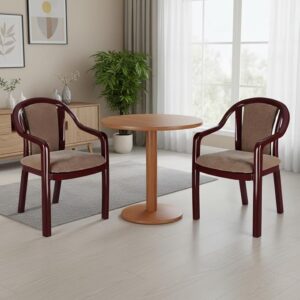 SkyGlamour Supreme Ornate Armrest Plastic Chair with Cushion | Plastic Chair with Cushion for Living Room | Office and Indoor Use | Color:Rosewood/Brown ; Set of 2 Chairs