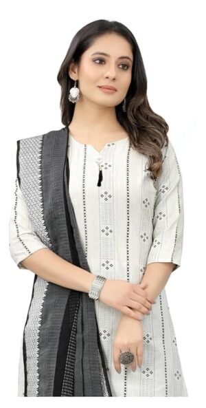 71IgjvVruIL._SY879_ Appywave Women’s Khadi Cotton Printed Salwar Suit with Dupatta | Slim Fit Ethnic Wear for Women, White