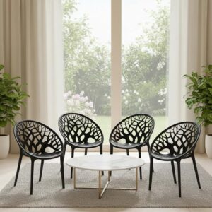 SkyGlamour Crystal Plastic Chair | Chairs for Home, Living Room, Garden, Balcony, Patio Durable Indoor & Outdoor|Plastic Chairs Set of 4; Colour: Iron Black
