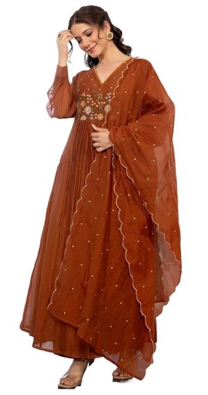71t36fW+BUL._SY879_ Nermosa Women Embroidery Solid Anarkali Kurta and Pant Set with Dupatta