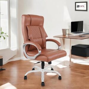 IAFA FURNITURE® Imperium | Leatherette Ergonomic Boss Chair | Spacious Cushioned Seat | High Back Executive Chair | Fixed Padded Armrests | Heavy Duty Metal Base | 2 Years Warranty (Brown) (DIY)