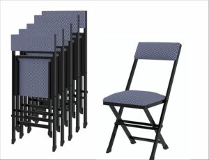SAHNI PORTABLE FURNITURE Heavy Duty Iron/Metal/Steel Folding/Foldable Study Chair with Cushion Seat for Outdoor, Indoor, Dining, Office, Mulitpurpose (Navy Blue Cushion) (Set of 6)