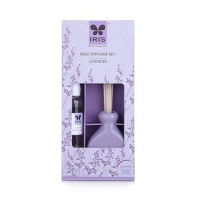 IRIS Lavender Reed Diffuser Set | 45ml Oil + 6 Reed Sticks + Ceramic Pot | Long-Lasting Home Fragrance | for Bedroom, Living Room & Office | Ideal for Gifting