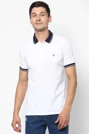 Allen Solly Men Solid Polo Neck Cotton Blend White T-Shirt