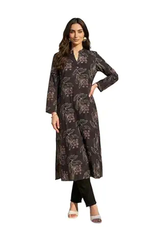 women W for Woman Floral Printed Rayon Straight Kurta